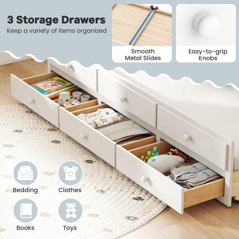 Giantex Full Size Bed Frame with Twin Trundle & 3 Storage Drawers