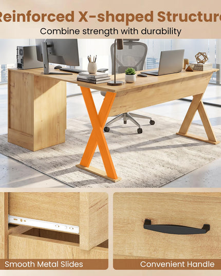 GIANTEX L-Shaped Computer Desk with Reversible Drawer & Cabinet