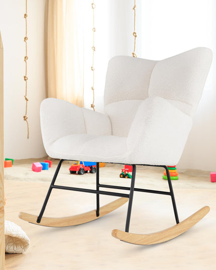 Giantex Rocking Chair Nursery, Teddy Upholstered Glider Rocker Chair w/High Backrest