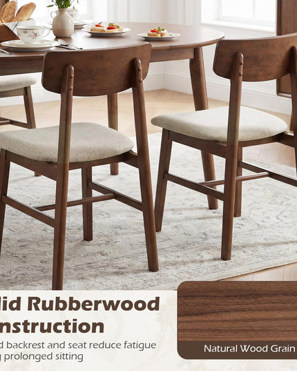 Giantex Solid Rubber Wood Dining Room Chairs with Curved Backrest