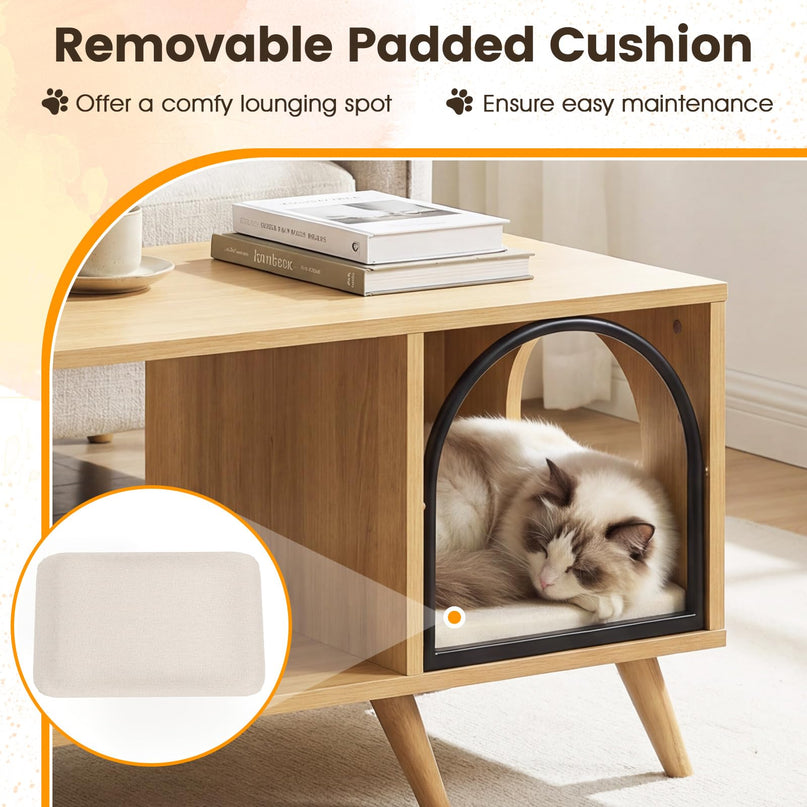 Giantex 2-in-1 Coffee Table with Cat House 40" Modern Center Table