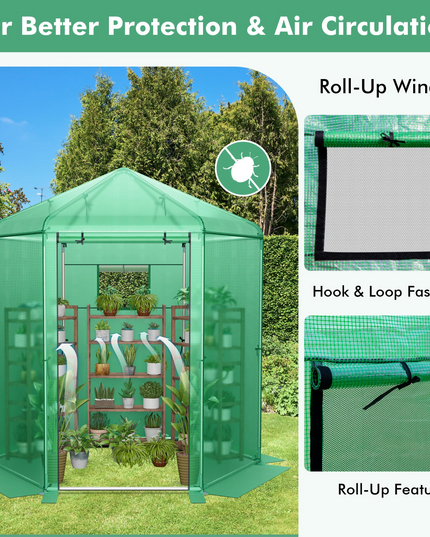 Giantex 7 x 6 x 7.5 FT Greenhouse, Large Hexagonal Walk in Greenhouse Outdoor with Heavy-Duty Metal Frame