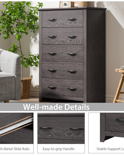 Giantex 5 Drawer Dresser Chest of Drawers - Vertical Dresser with 5 Pull-Out Drawers for Bedroom, Living Room, Entryway