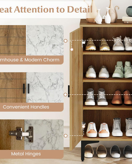 Giantex 4-Tier Wooden Shoe Rack Cabinet W/Marble Pattern Doors for Entryway Hallway