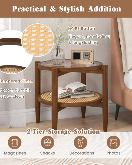 Rattan Round End Table - Giantex