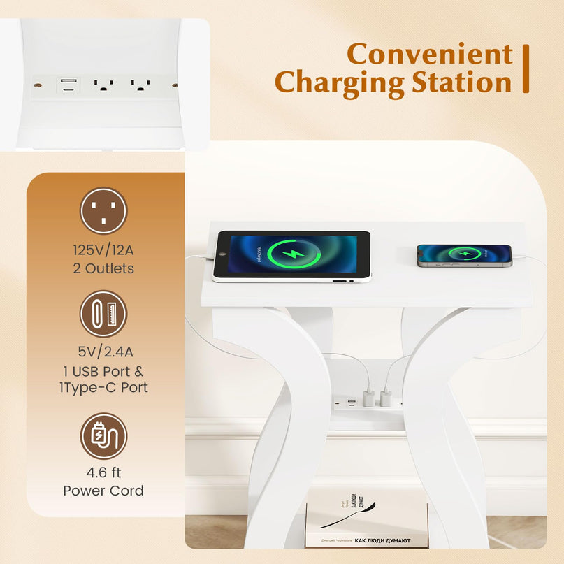 Giantex End Tables with Charging Station Set of 2 |Vintage Nightstands for Living Room