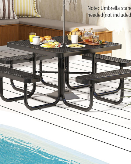 Giantex Picnic Table Set for 8 Persons, Heavy Duty Outdoor Table and Bench Set w/Umbrella Hole