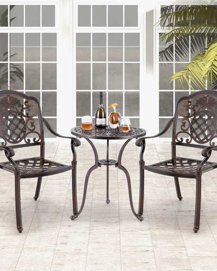Giantex Patio Chairs Set of 2, Easy Assembly Stackable Cast Aluminum Outdoor Chairs with Armrest & Adjustable Footpads