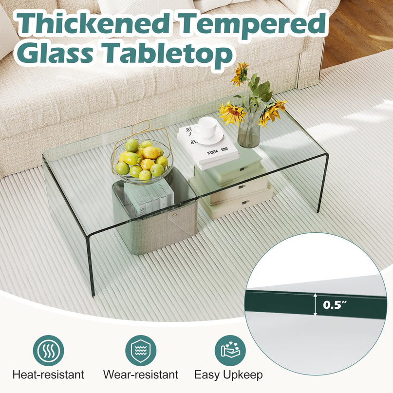 Giantex Tempered Glass Coffee Table Set of 3 Modern Living Room Tables Set for Small Spaces
