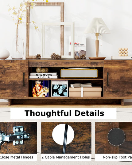 Giantex TV Stand with Power Outlet for TVs up to 70”, Entertainment Center w/ 2 Cable Holes, Open Shelves