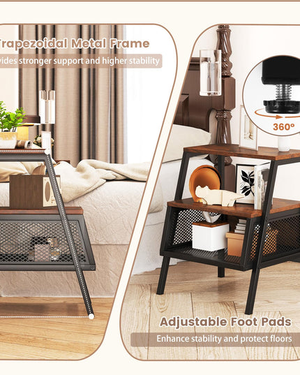 Giantex Industrial Nightstand w/Sturdy Trapezoidal Metal Frame