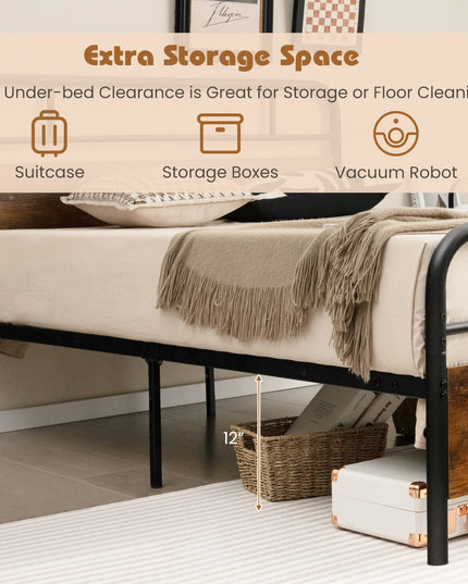 Giantex Full Size Metal Bed Frame with Wood Headboard and Footboard