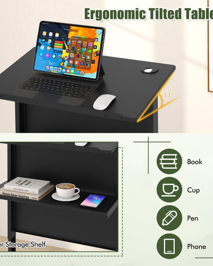Giantex Mobile Lectern Podium, Height Adjustable Rolling Laptop Cart with Tilting Tabletop