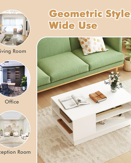 Giantex Coffee Table with Storage, Rectangle Accent Sofa Table with Shelf & Elevated Base