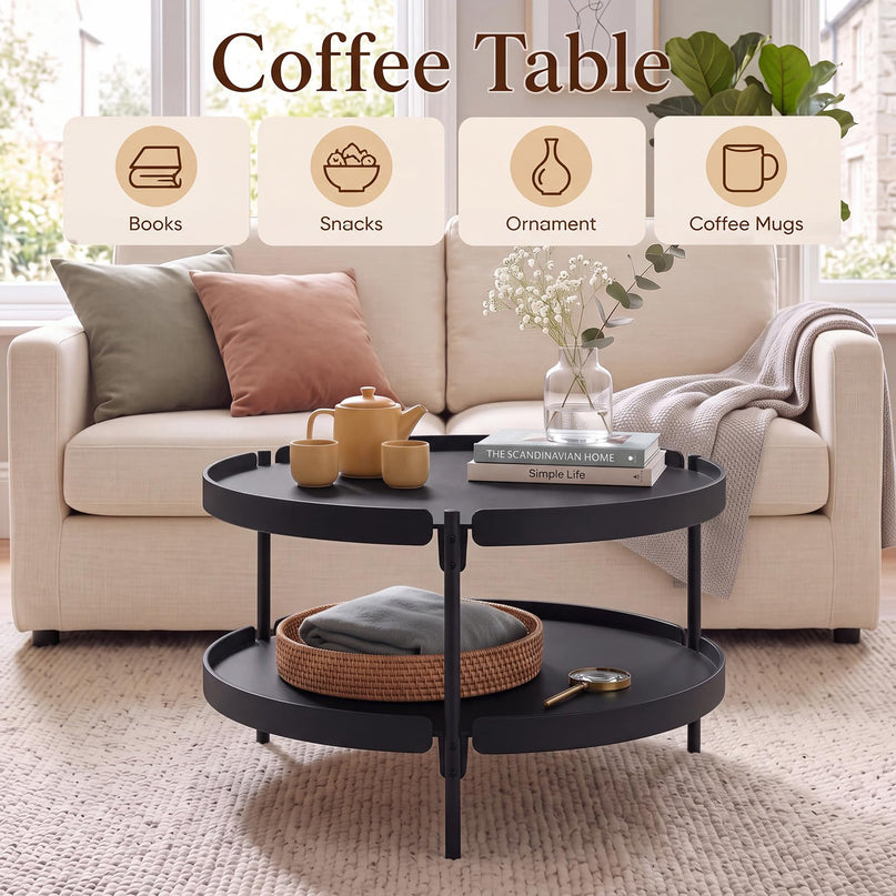 GIANTEX 2-Tier Round Coffee Table with Storage