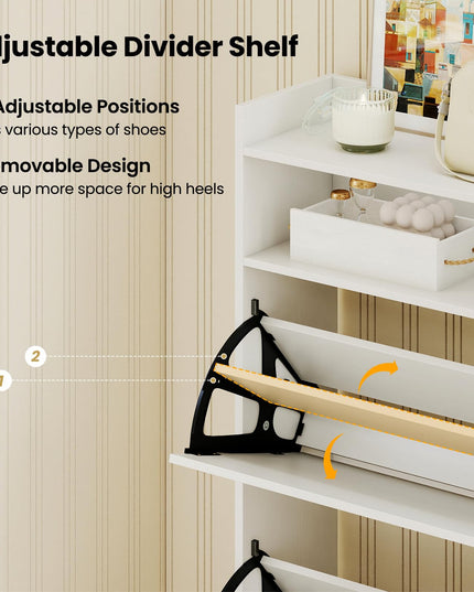 Giantex Shoe Cabinet with 2 Flip Drawers Freestanding Narrow Shoe Organizer Cabinet