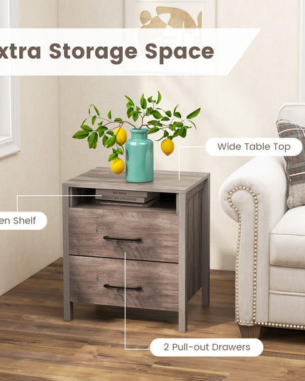 Giantex Farmhouse Nightstand, Rustic Wood Bedside Table
