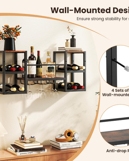 Giantex Wine Rack Wall Mounted with 3 Glass Holders