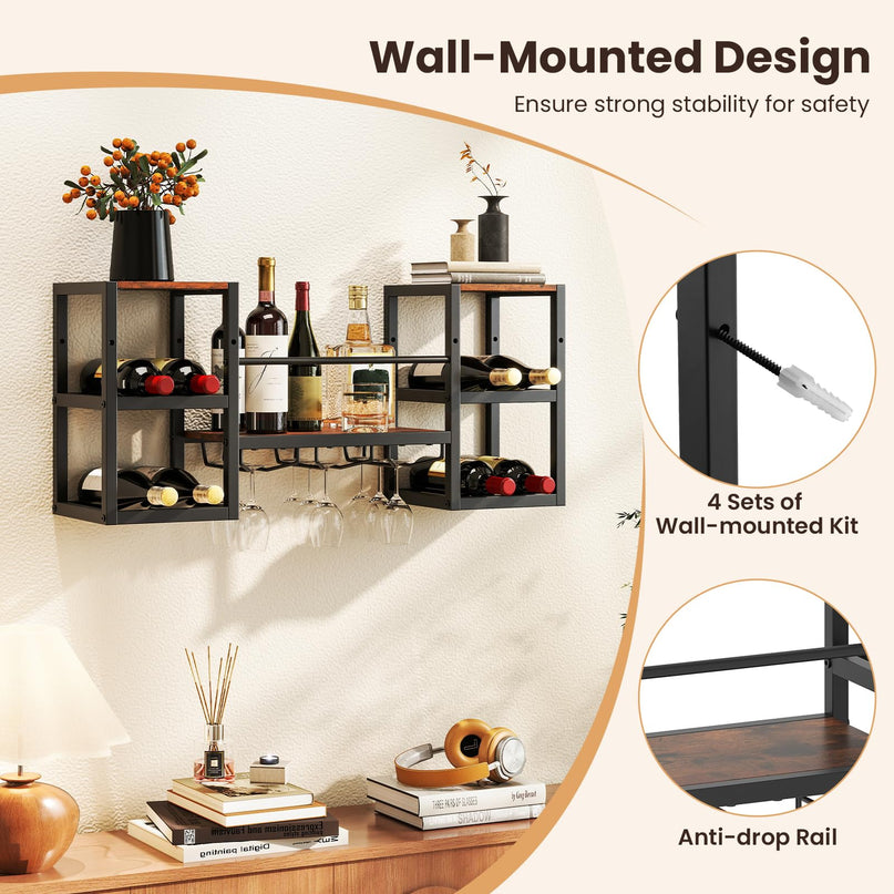 Giantex Wine Rack Wall Mounted with 3 Glass Holders
