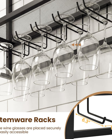 Giantex Wall Mounted Wine Rack | 47” Large Floating Bar Shelves w/Glass Holder