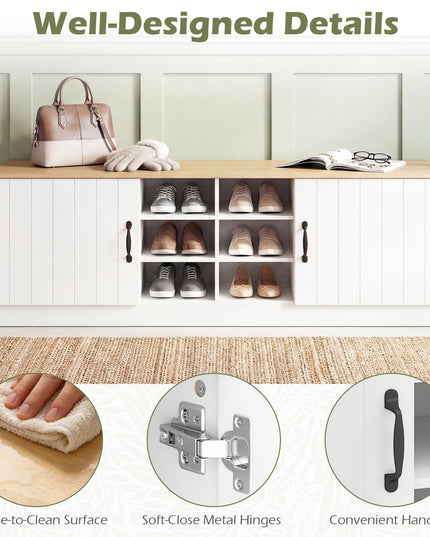 Giantex 2-Door Shoe Storage Bench Wooden Entryway Bench