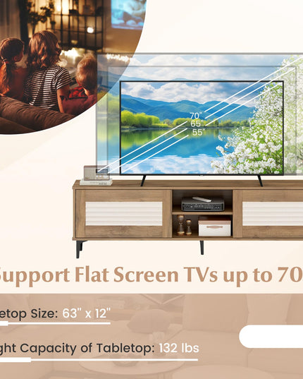 Meuble TV Moderne Milieu de Siècle Giantex pour TV 55-65 Pouces | Meuble TV à Rainures Ondulées