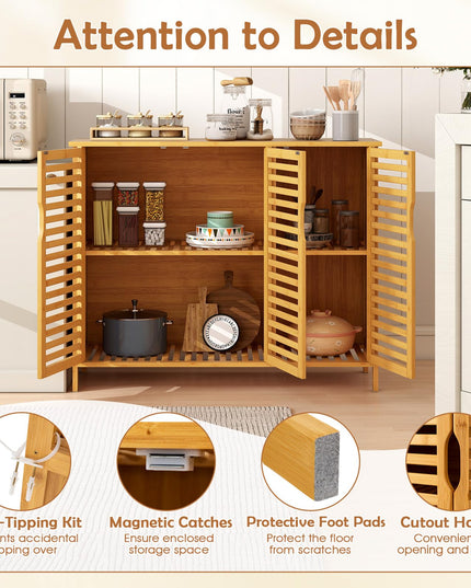 Giantex Bamboo Bathroom Storage Cabinet for Living Room Entryway Kitchen Dining Room