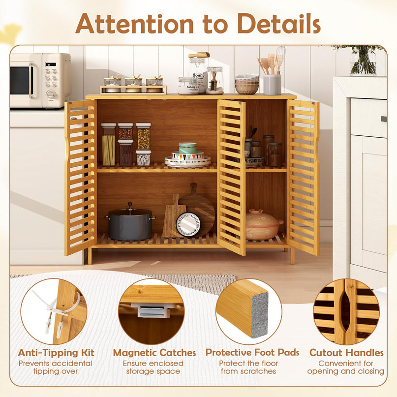 Giantex Bamboo Bathroom Storage Cabinet for Living Room Entryway Kitchen Dining Room