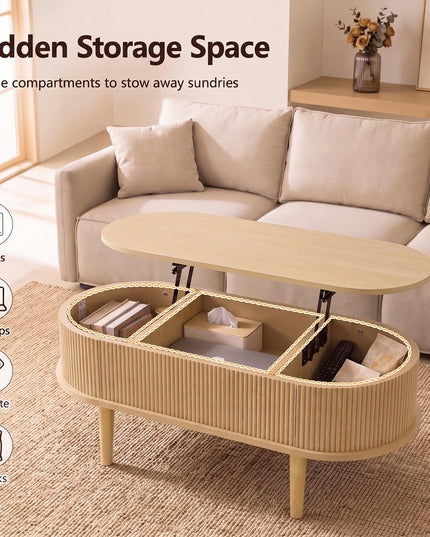 GIANTEX Oval Lift Top Coffee Table with Storage for Living Room