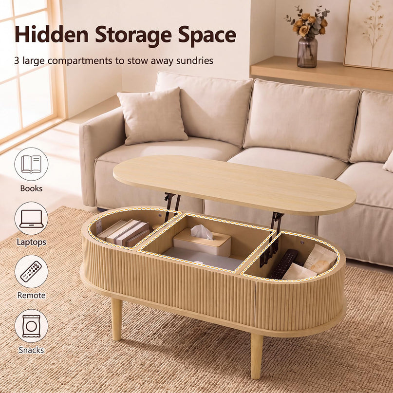 GIANTEX Oval Lift Top Coffee Table with Storage for Living Room