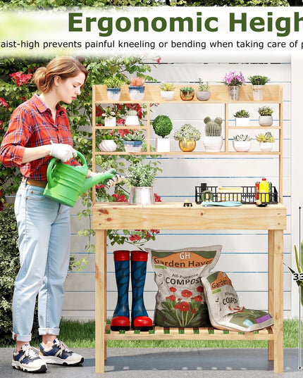 Giantex Potting Bench Outside Solid Wood Potting Table