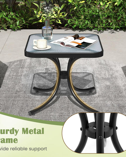 Giantex Small Outdoor Side Table with Tempered Glass Top Set of 2