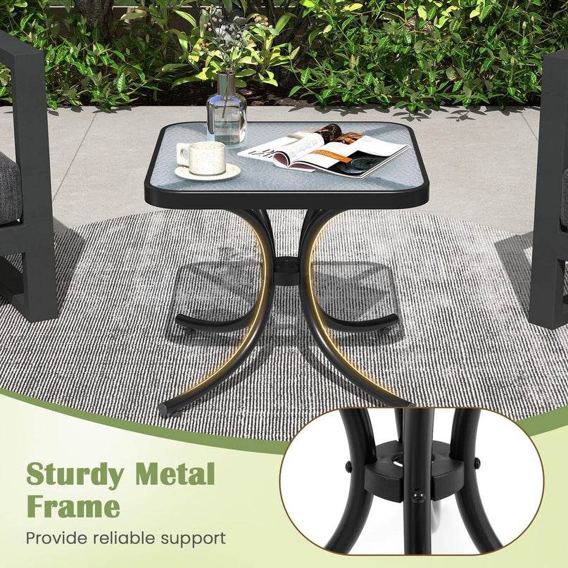 Giantex Small Outdoor Side Table with Tempered Glass Top Set of 2