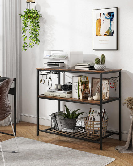 Giantex Kitchen Baker Rack with 3 Tier Storage Shelves, 10 Hooks, Glass Holder, 40" Stationary Island with Spacious Worktop
