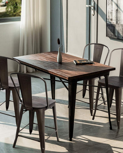 Giantex Tolix Style Dining Stools with Wood Seat and Backrest, Industrial Metal Counter Height Stool