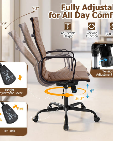 GIANTEX Home Office Chair Ribbed High-Back PU Leather Desk Chair