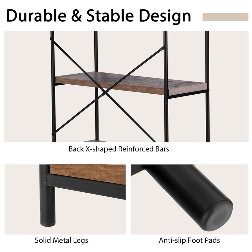 Giantex Industrial 5-Tier Wood Bookshelf - 63’’ Tall Open Storage Organizer Shelves with Anti-Tipping Device and Foot Pads