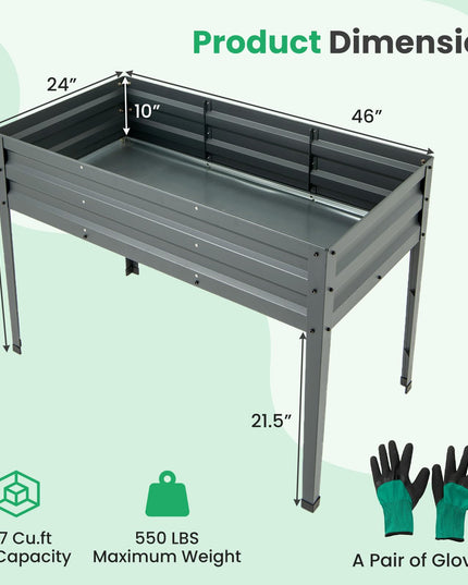 Giantex Raised Garden Bed with Legs, 46”x24”x32” Galvanized Steel Planter Box with Drainage Holes for Vegetables