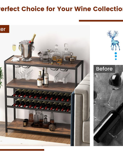 Giantex Wine Rack Table, Industrial Freestanding 22-Bottle Wooden Wine Bar Cabinet with 2 Wine Racks