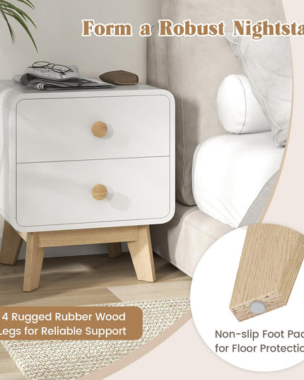 Giantex Night Stand with 2 Drawers, Mid Century Modern Bedside Table with Cute Round Knobs