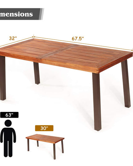 Patio Dining Table with Umbrella Hole, Outdoor Picnic Table for Backyard
