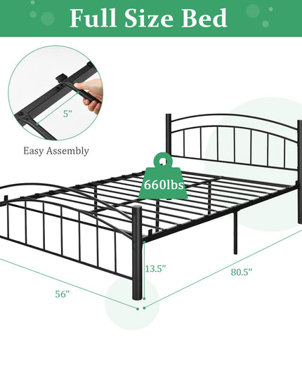 Black Modern Platform Bed with Headboard and Footboard | Metal Bed Frame