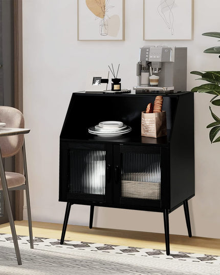 Giantex Buffet Cabinet with Storage, Farmhouse Sideboard with Open Shelves & Tempered Glass Door