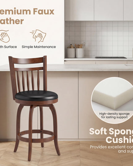 GIANTEX Swivel Bar Stools Set of 2/4 with Faux Leather Padded Seat