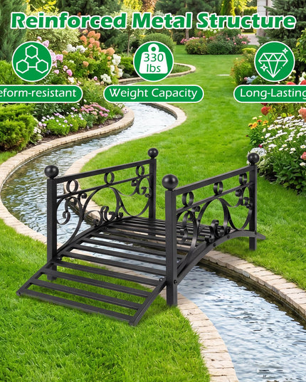 Giantex 3.3 FT Metal Garden Bridge with Powder-Coated Finish & Scrollwork Rails