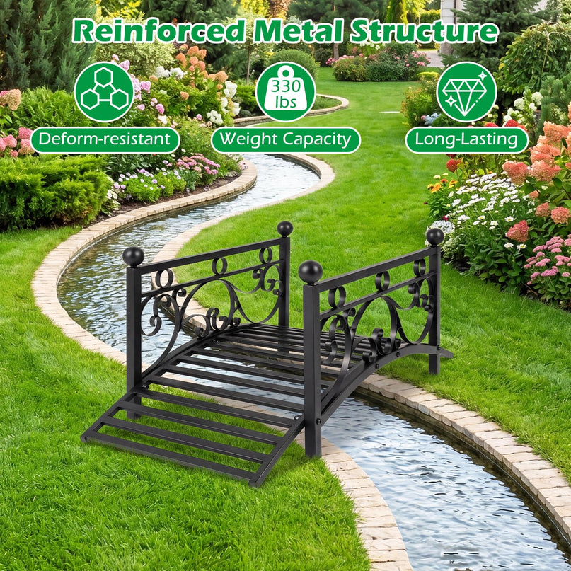 Giantex 3.3 FT Metal Garden Bridge with Powder-Coated Finish & Scrollwork Rails