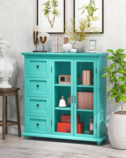 Giantex Buffet Sideboard with Storage - Kitchen Pantry Cabinet with 2 Doors, 4 Drawers, Adjustable Shelf