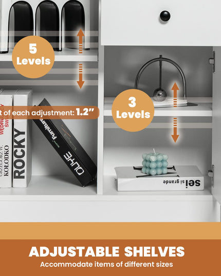Giantex Floor Storage Base Cabinet - Freestanding Cabinet with Adjustable Shelves, 2 Drawers and 2 Doors, White