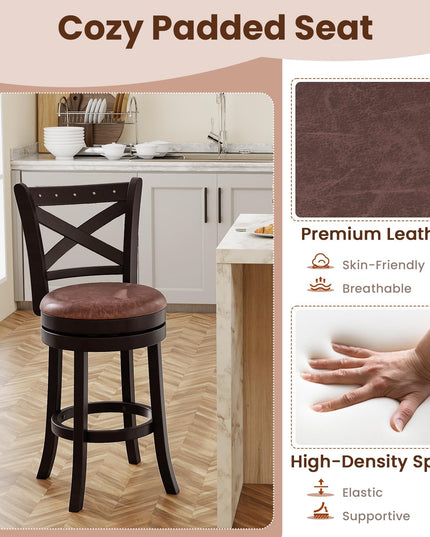 Giantex 26" Swivel Bar Stools with Backs & Upholstered Faux Leather Seat