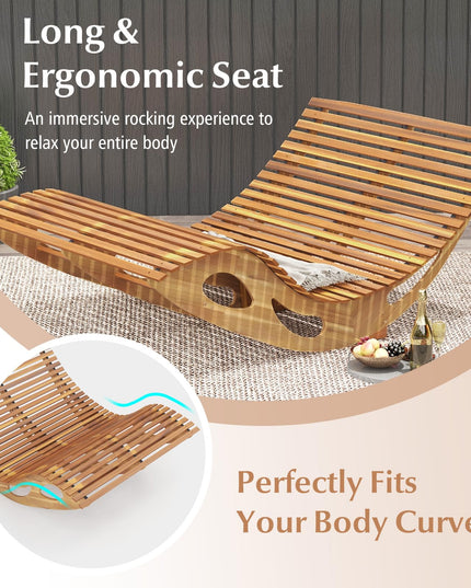 Giantex Extra-Large Dual Outdoor Rocking Chair, Acacia Wood Patio Lounge Chair with Ergonomic Curved & Slatted Seat